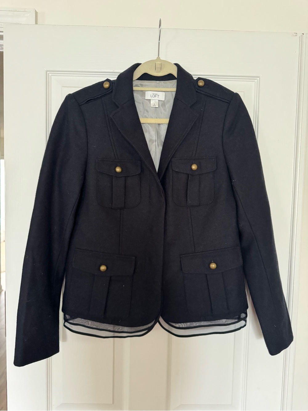 LOFT Navy Blue Military-Style Blazer with Brass Buttons